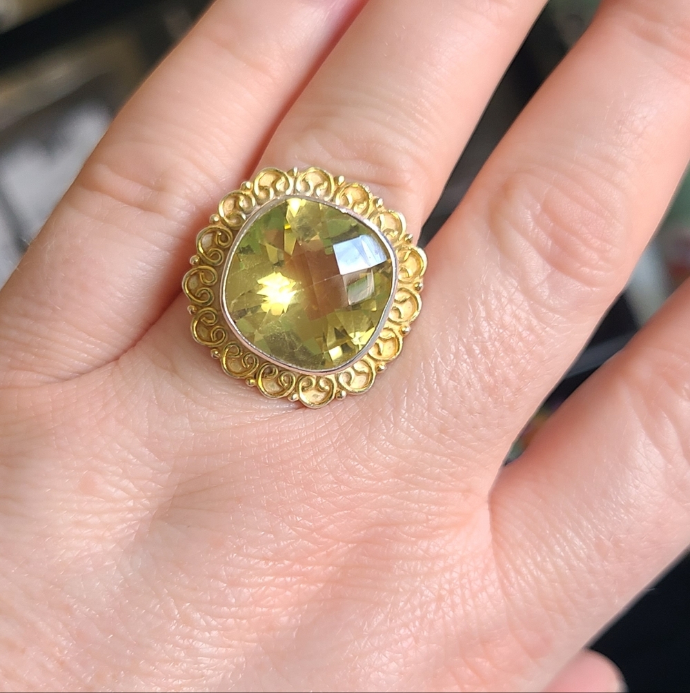 Lemon Quartz Sterling Ring With Gold Vermeil